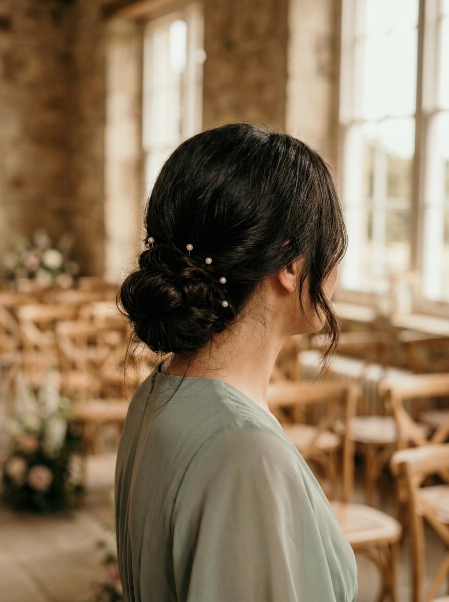 Dutt mit Perlen-Haarnadeln - elegante Brautjungfernfrisur